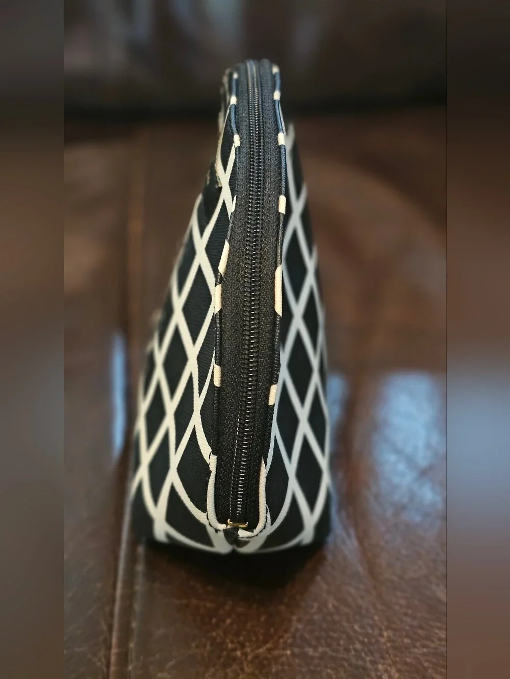 Kate Spade Millie Grove Pop Art Black & White Check Leather Cosmestic Pouch EUC
